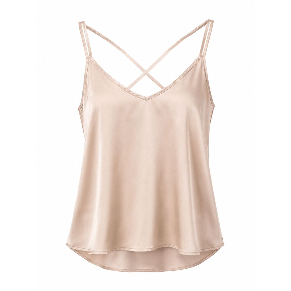 Ekouaer Satin Cami Tank Top Women’s Small Blush Pink Strappy Sleeveless